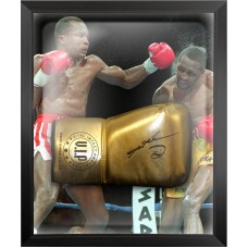 Sugar Ray Leonard Signed Gold Reyes Boxing Glove Framed in a Dome Sugar Ray Leonard Signed Gold Reyes Boxing Glove Framed in a Dome