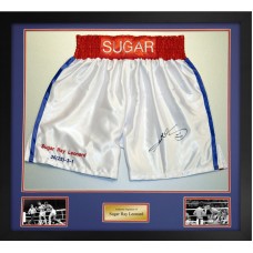 Sugar Ray Leonard Signed & Framed Boxing Trunks Sugar Ray Leonard Signed & Framed Boxing Trunks