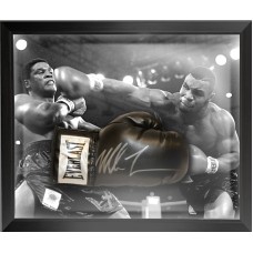 Mike Tyson Signed Everlast Black Boxing Glove Framed in a Dome