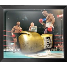 Mike Tyson & Evander Holyfield Dual Signed Gold Boxing Glove Framed in a Dome