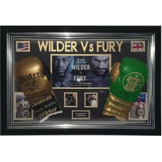 Tyson Fury & Deontay Wilder Signed Boxing Gloves Montage Framed In A Dome